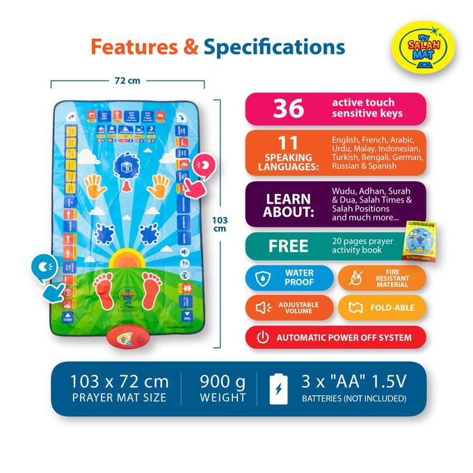 Interactive Educational Prayer Mat for Kids Boys Girls Teaches Prayer